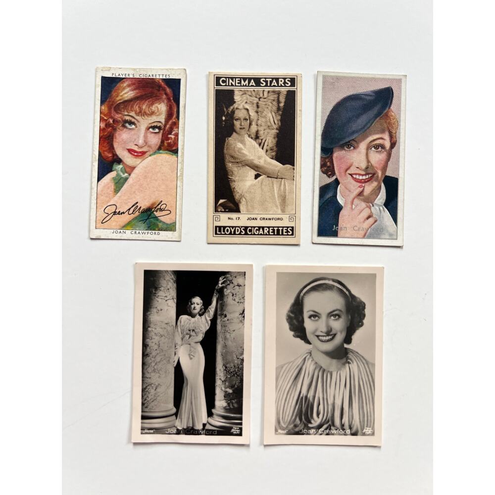 5 RARE 1930s Joan Crawford Tobacco Cards Ross, Carreras, Hollywood, Grand Hotel